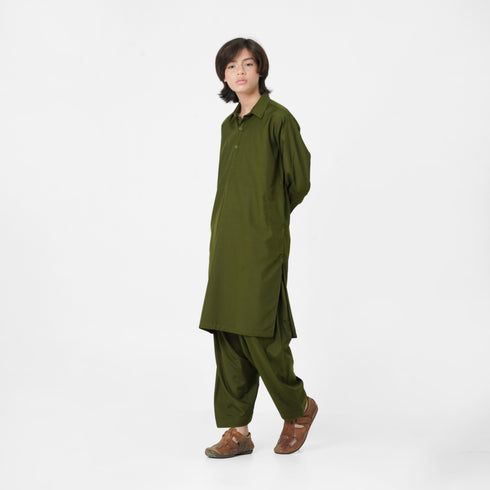 Olive Wash n Wear Suit